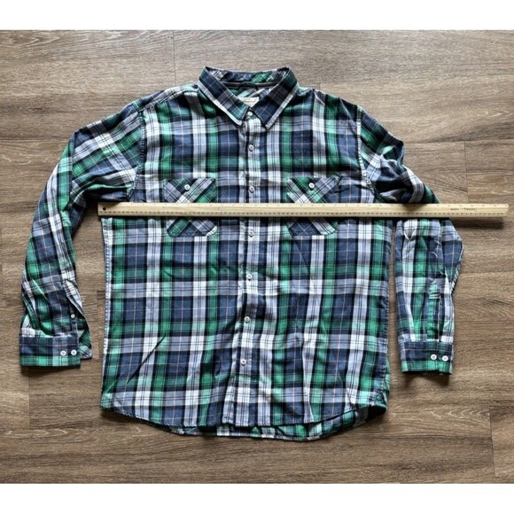 Weatherproof Shirt Mens Sz 2XL Green Blue White Flannel Plaid Button Up Soft - Picture 1 of 5